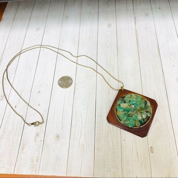 VTG Aventurine and Wood Spinner Necklace - Picture 1 of 3